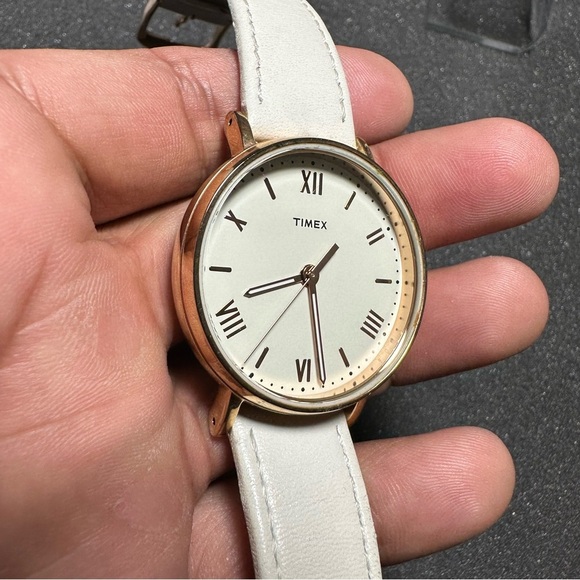Timex Ladies Watch Gold Tone Roman Numeral White Dial White Band Working - Picture 4 of 8